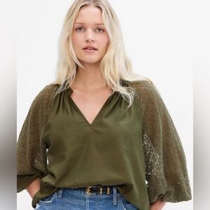 Gap green lace long sleeve blouse large tall